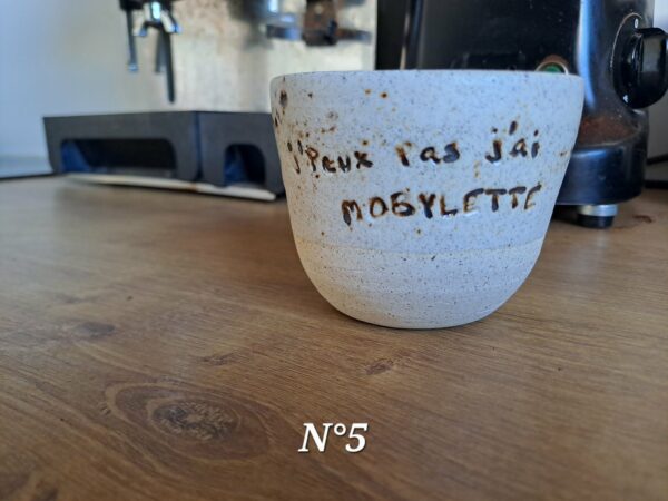 Tasse grès "J'peux pas j'ai mobylette"