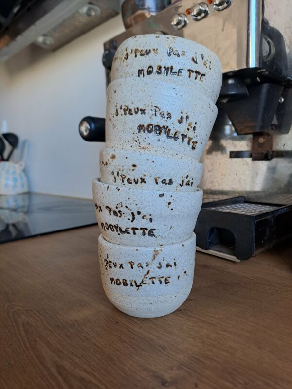 Tasse grès "J'peux pas j'ai mobylette"